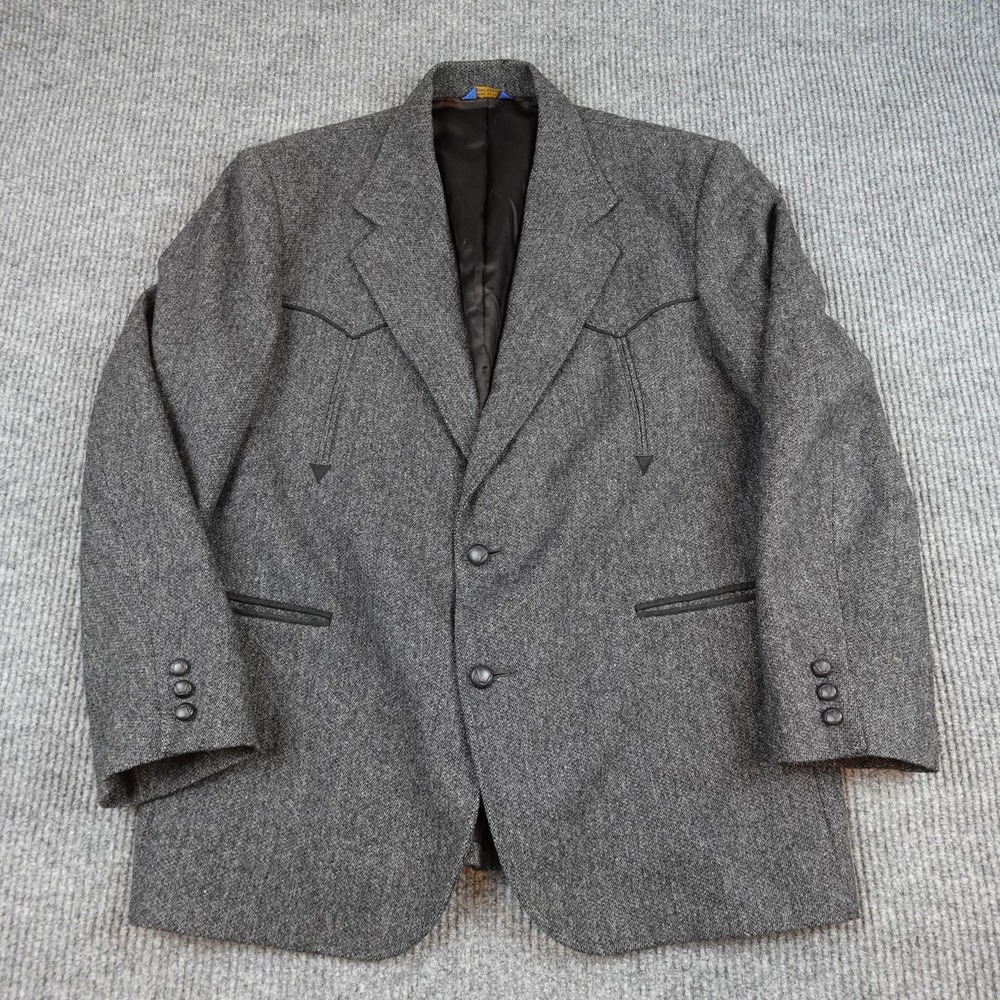 Pendleton Blazer Mens 44 Gray Herringbone Wool Tweed Western Sport Coat Jacket